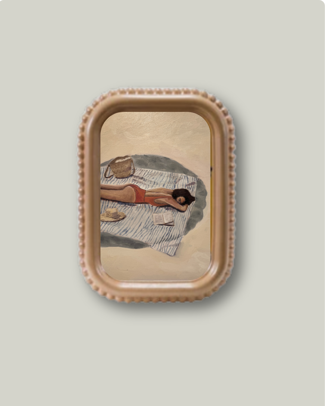 "Myrtos Beach" Beaded Beige Frame