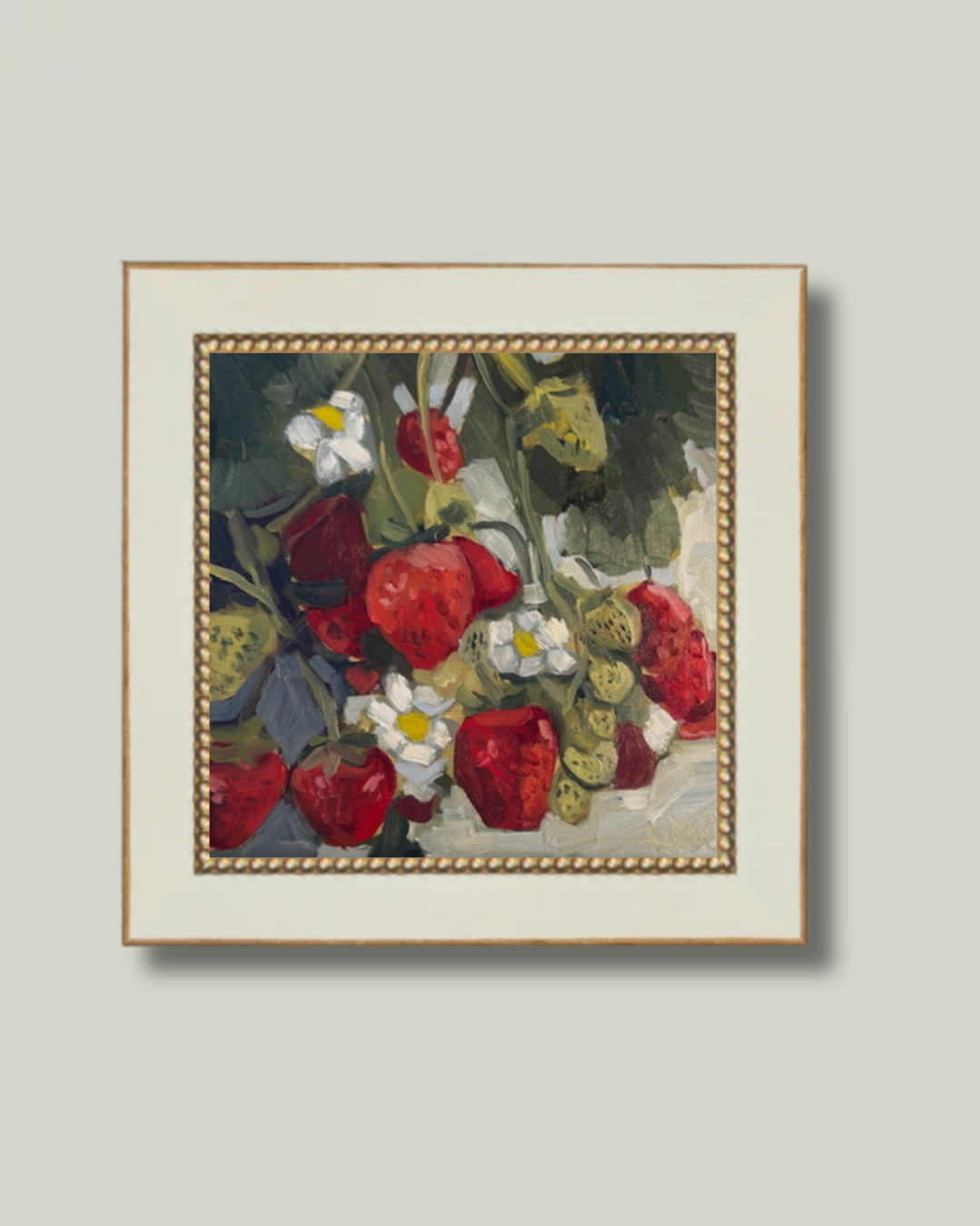 "Strawberry blossoms" White Gold Bead Frame