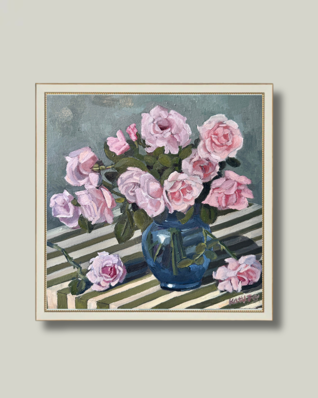 "Stripes and Flowers" White Gold Bead Frame