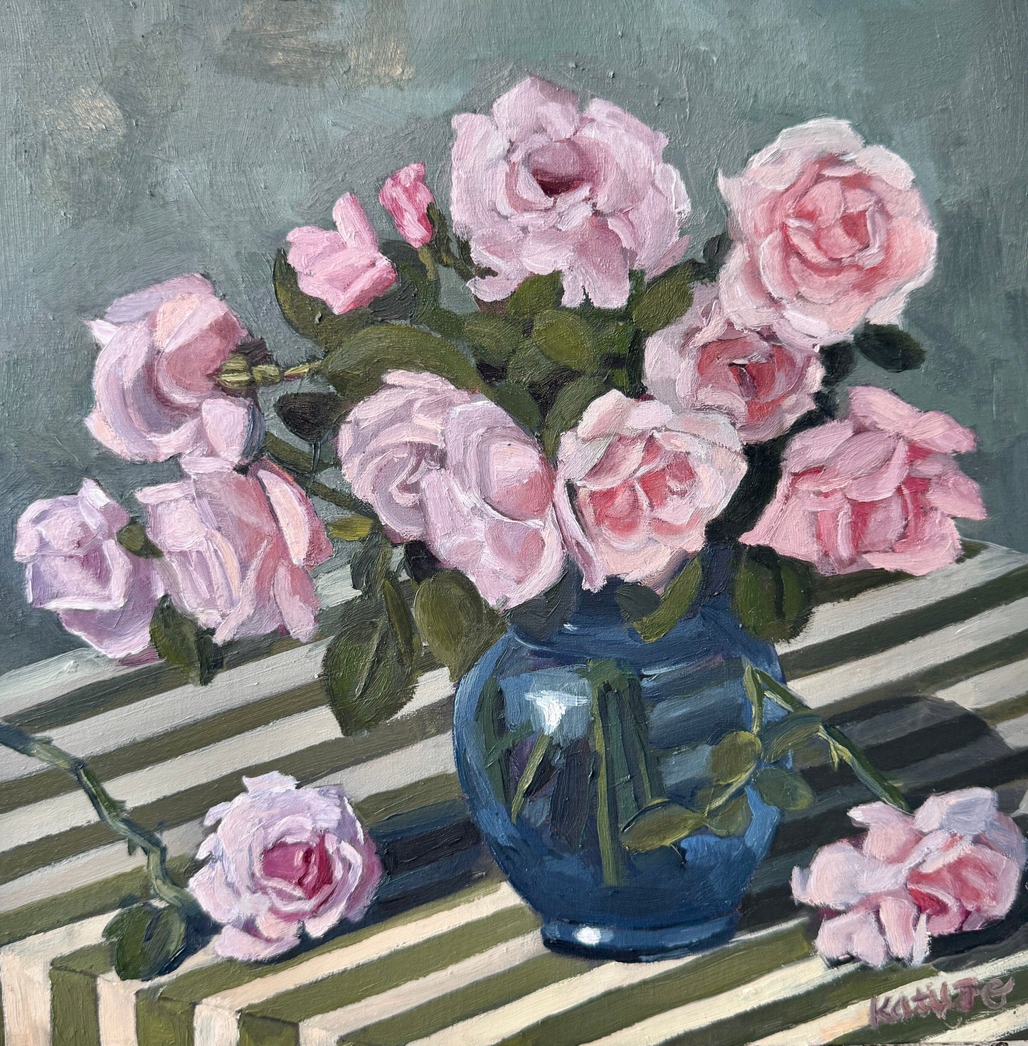 "Stripes and Flowers" Original
