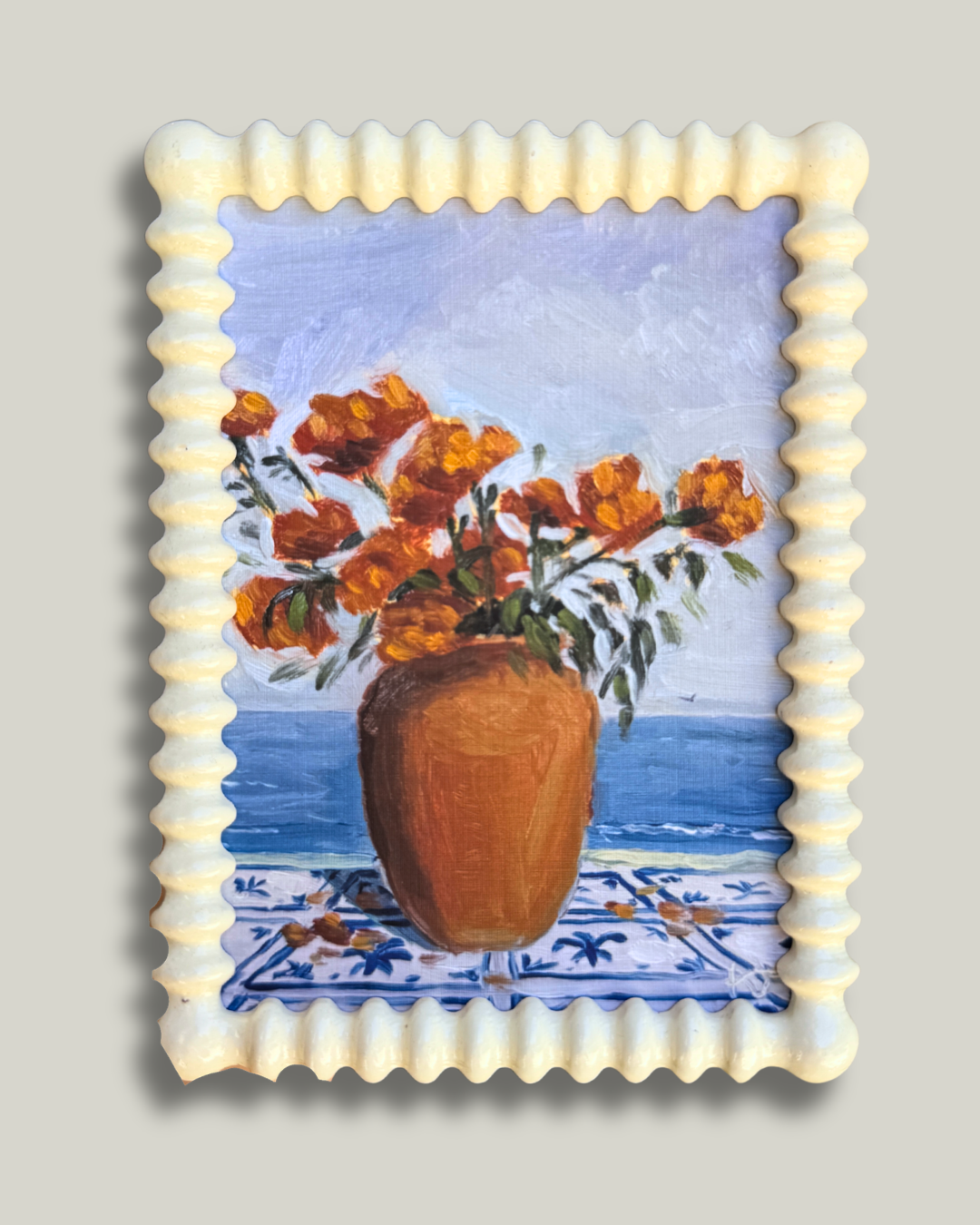 "Coastal Marigolds" Buttermilk Bobbin Frame