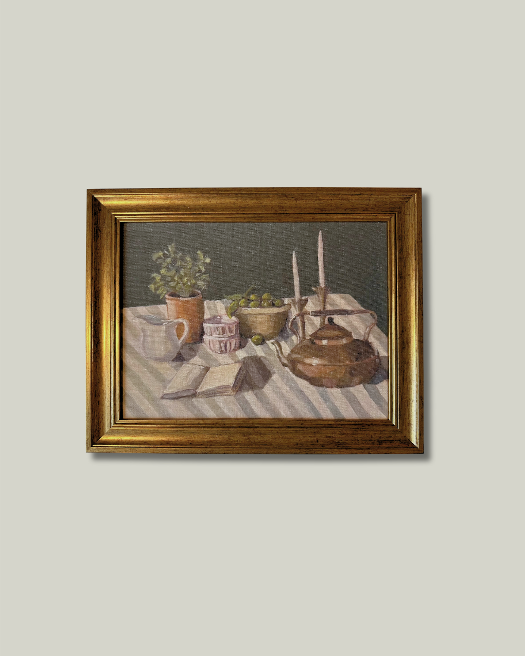 "Striped Table" Print, Cozy Gold Frame