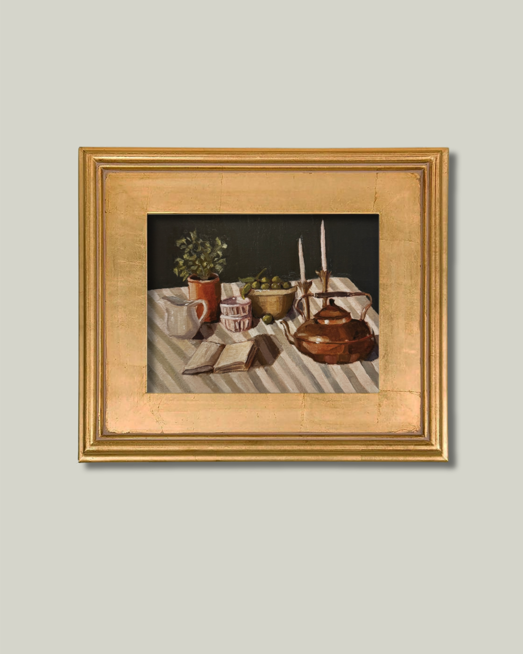 "Striped Table" Print, French Gold Frame