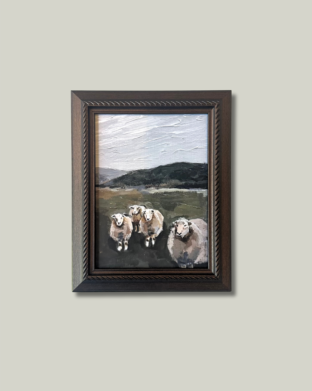 "Grazing Sheep" Print, Bronze Frame