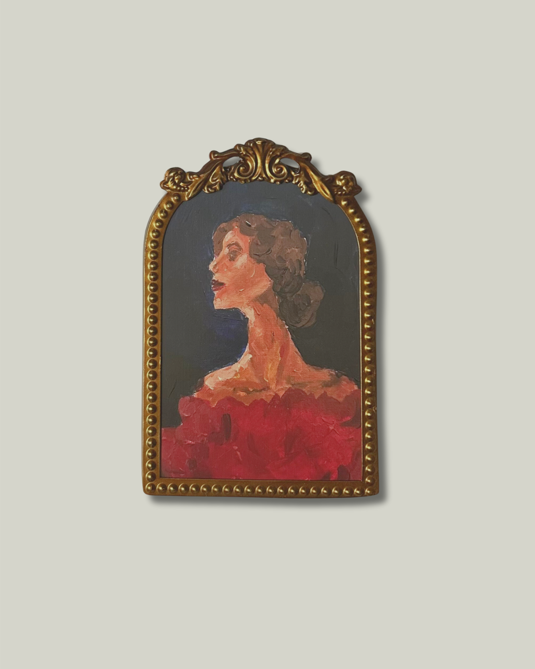 "Lady in Red" Print, Gold Vintage Frame