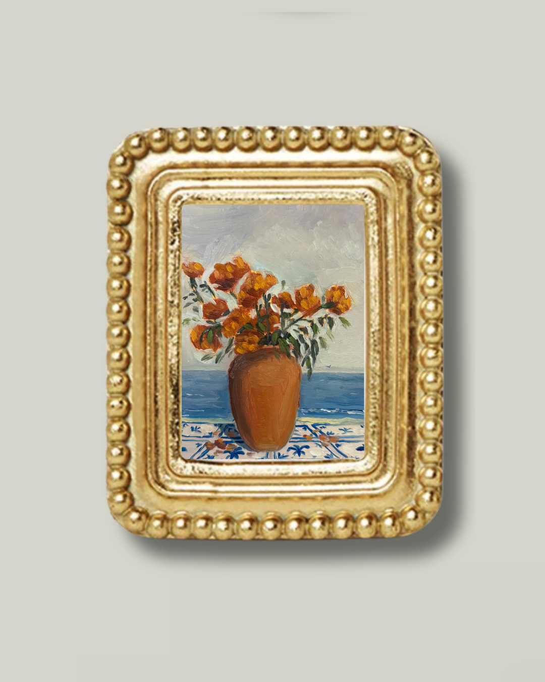 "Coastal Marigolds" Rectangle Beaded Frame