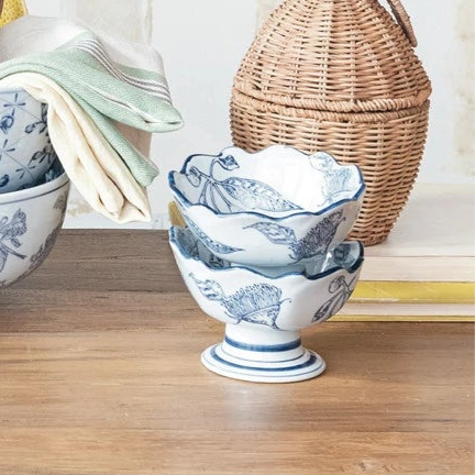 Stoneware Footed Bowl w/Botanicals