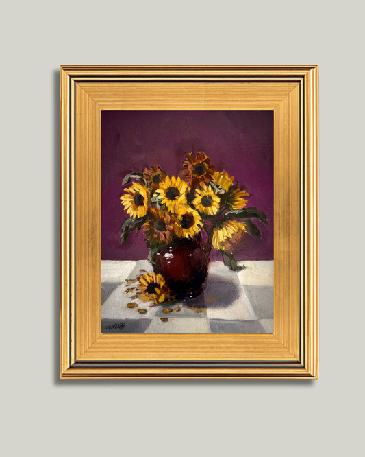 "Vase of Sunflowers" French Gold frame