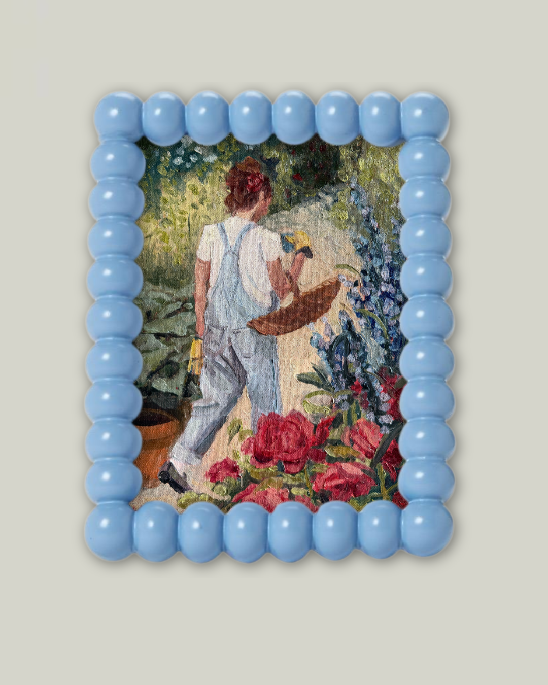 “Just a Girl in Her Garden” Blue Bobbin Frame