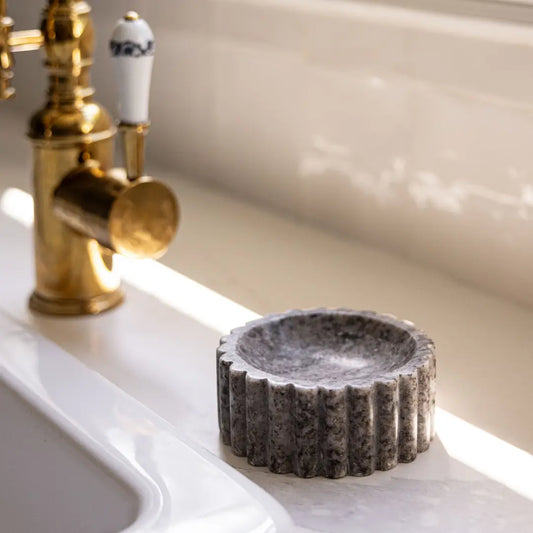 Fluted Soap Dish Beige Marble