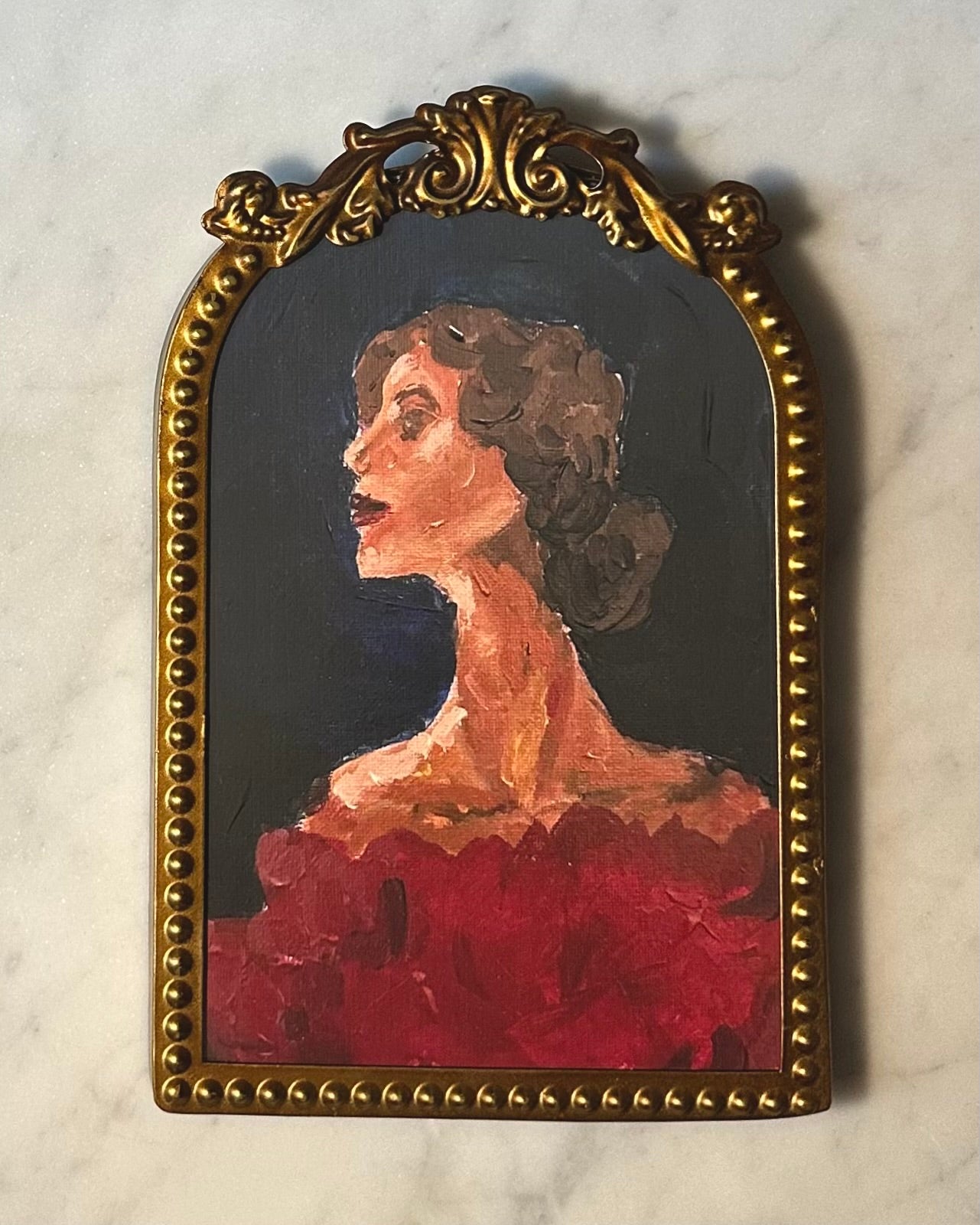 "Lady in Red" Print, Gold Vintage Frame