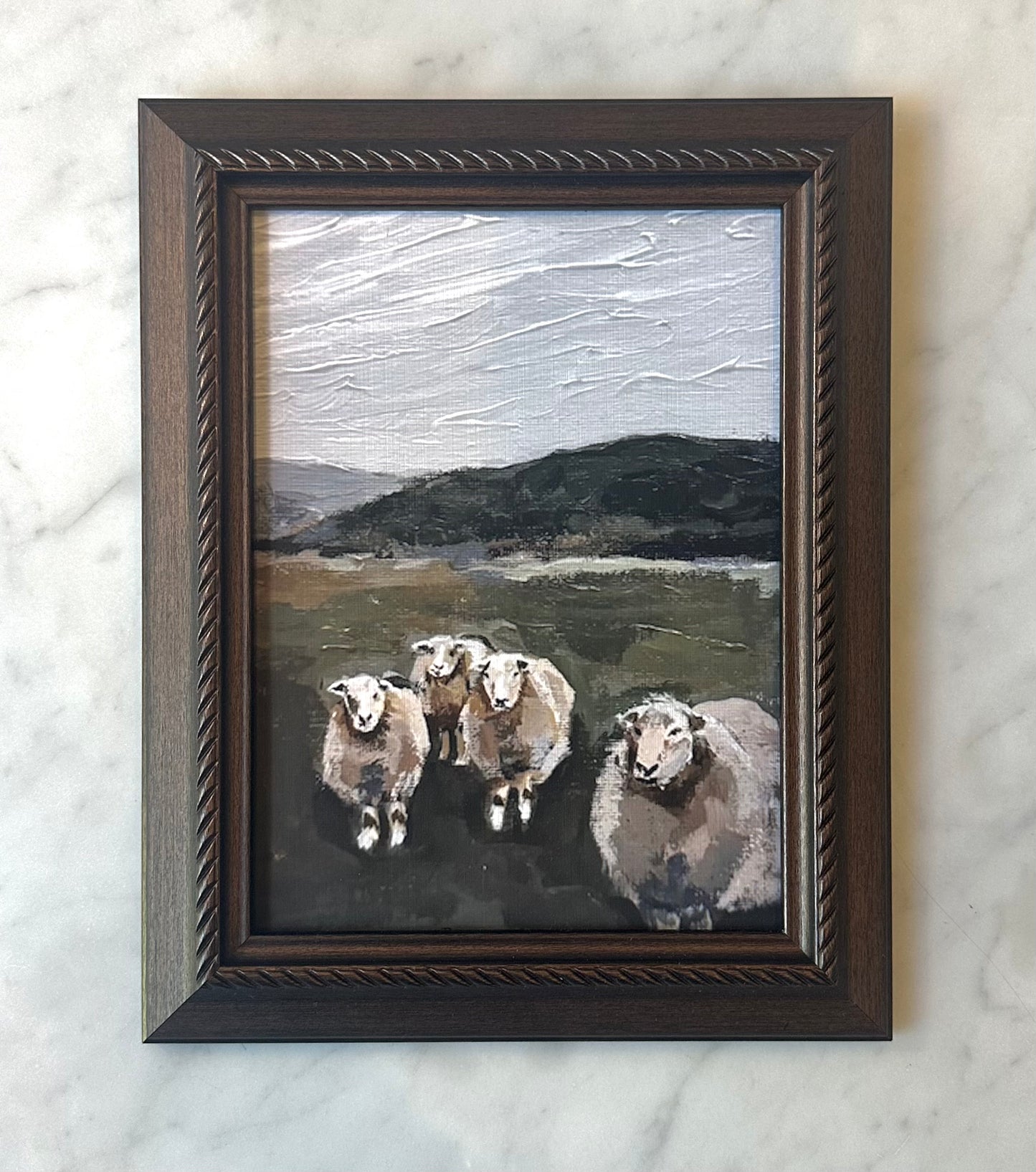 "Grazing Sheep" Print, Bronze Frame