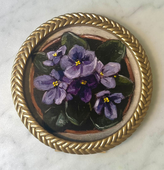 "African Violets" Print, Braided Gold Frame