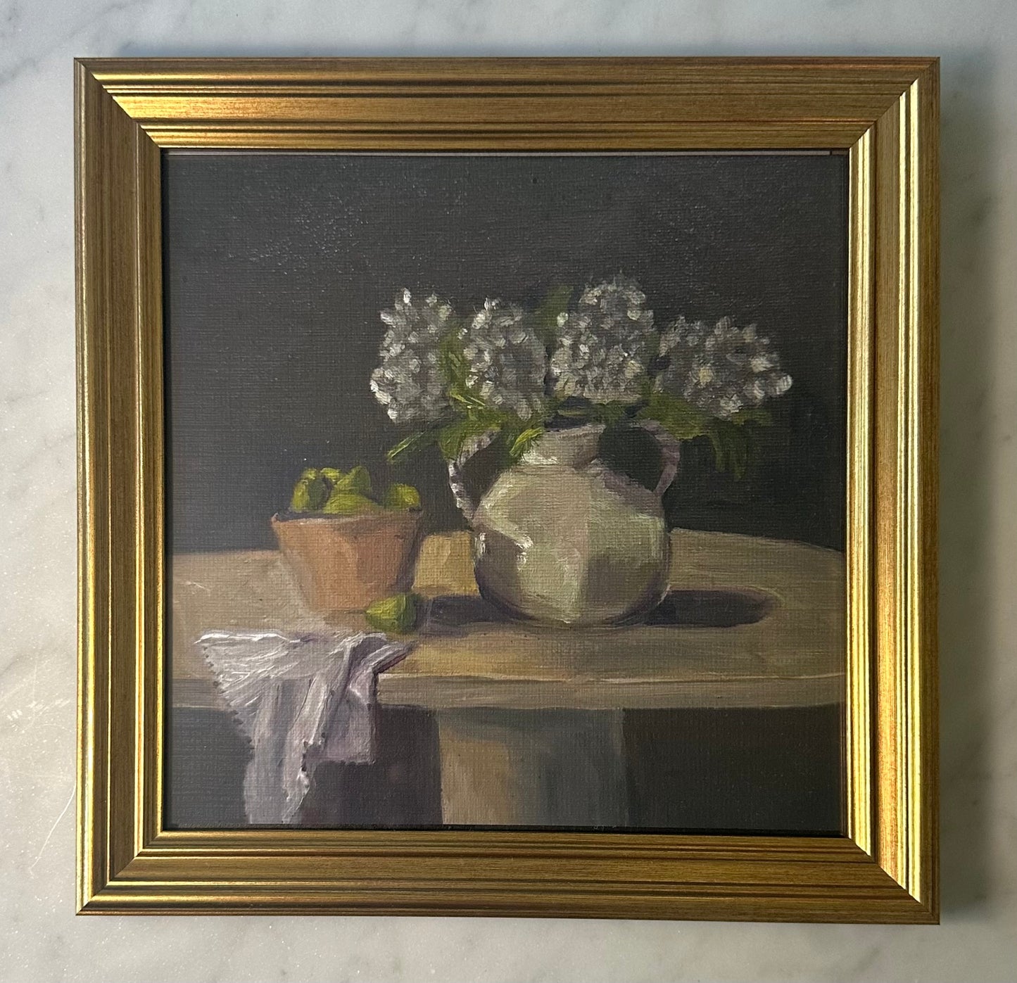 "Vase of Hydrangeas" Print, Perfect Gold Frame