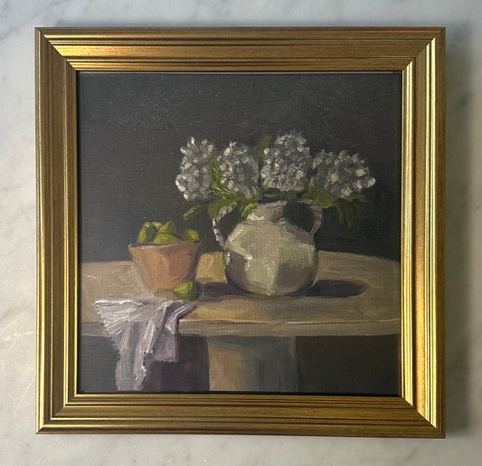 "Vase of Hydrangeas" Print, Perfect Gold Frame