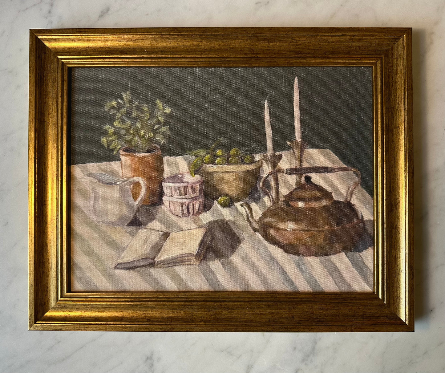 "Striped Table" Print, Cozy Gold Frame