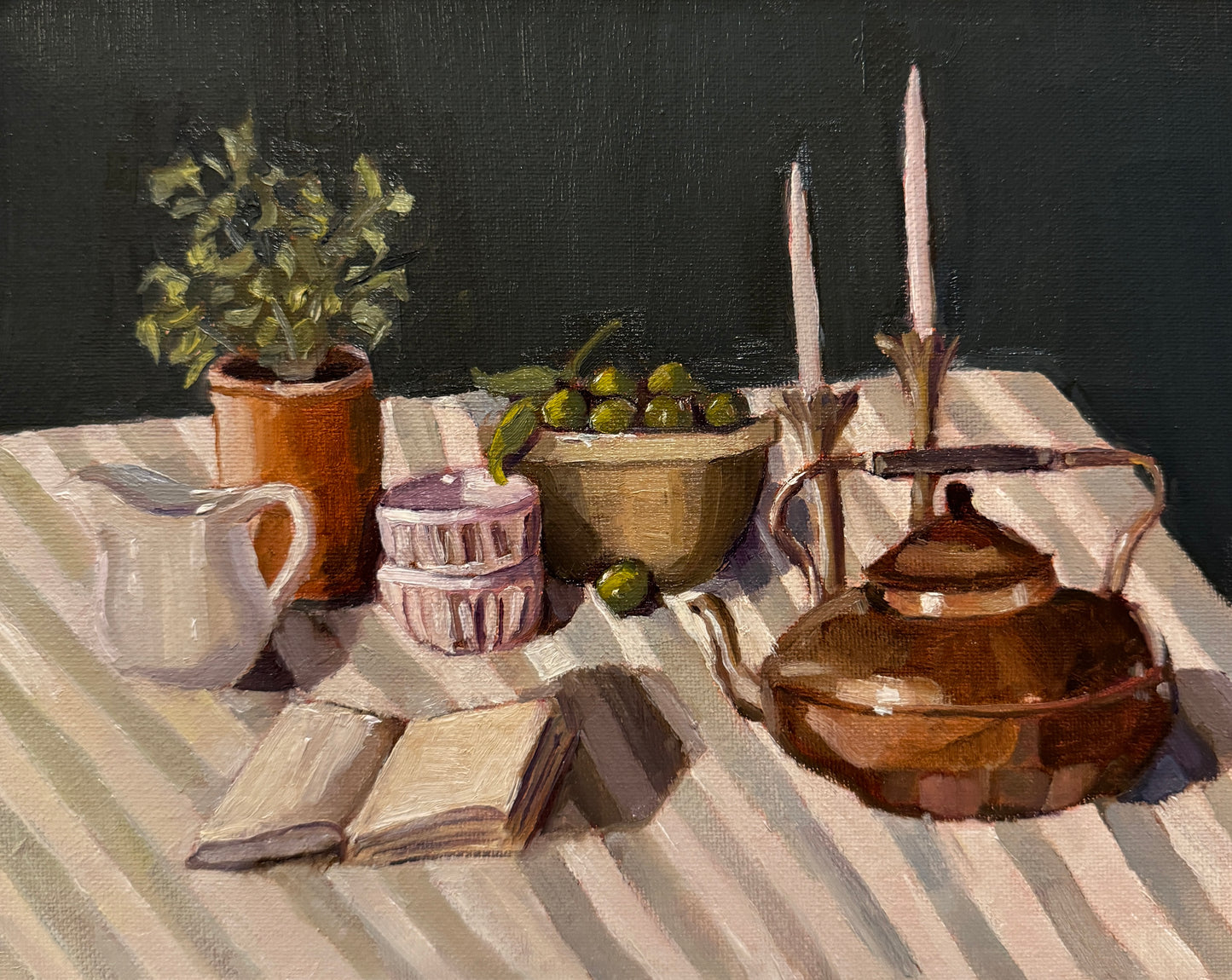 "Striped Table" Original Oil Painting