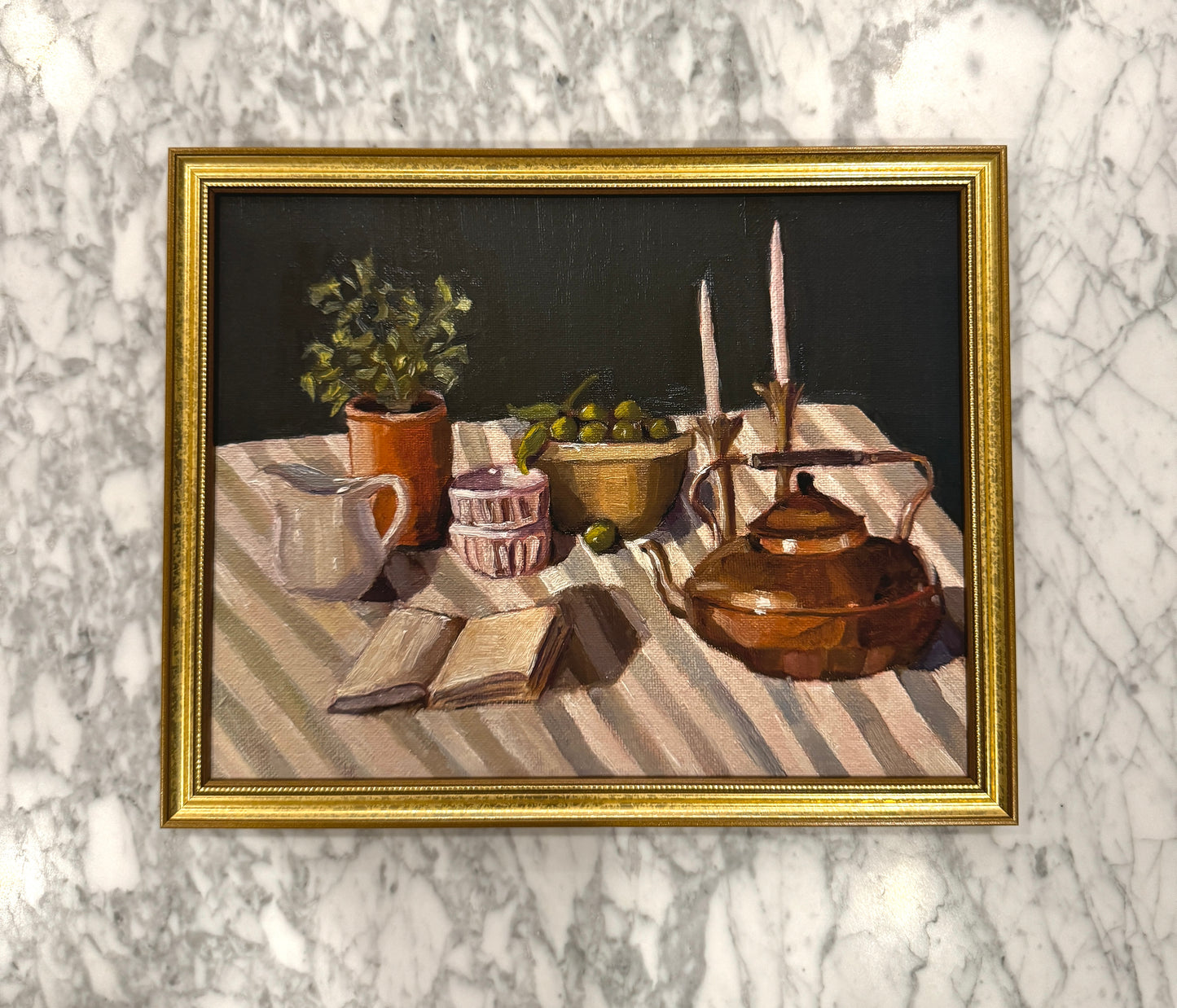 "Striped Table" Original Oil Painting