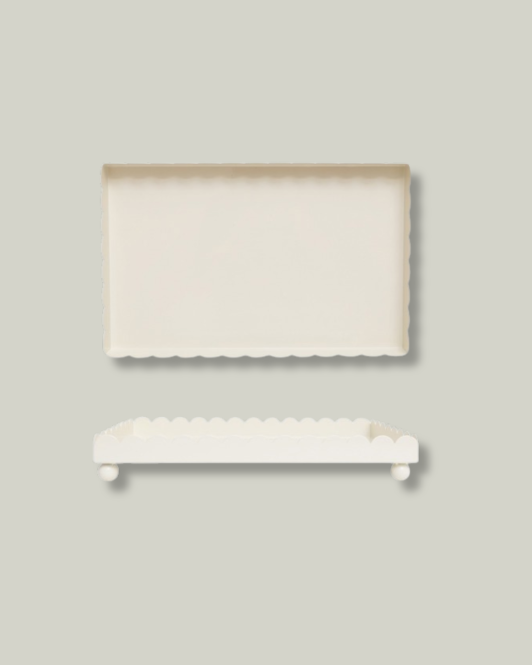 Cream Scalloped Footed Tray