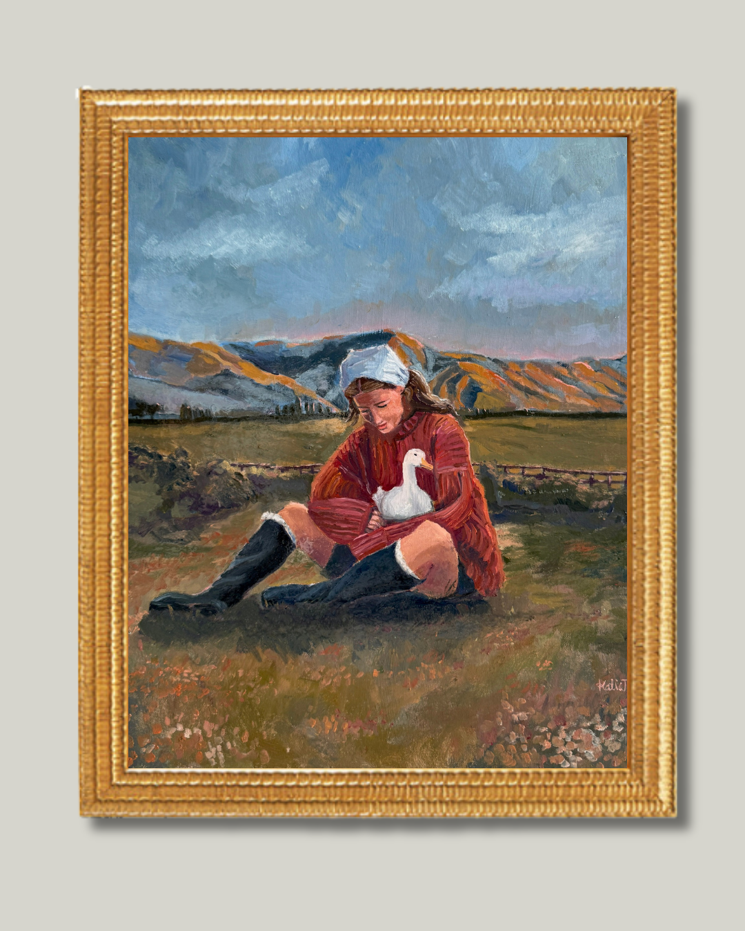 "The Girl & Her Duck" Gold Crinkle Frame
