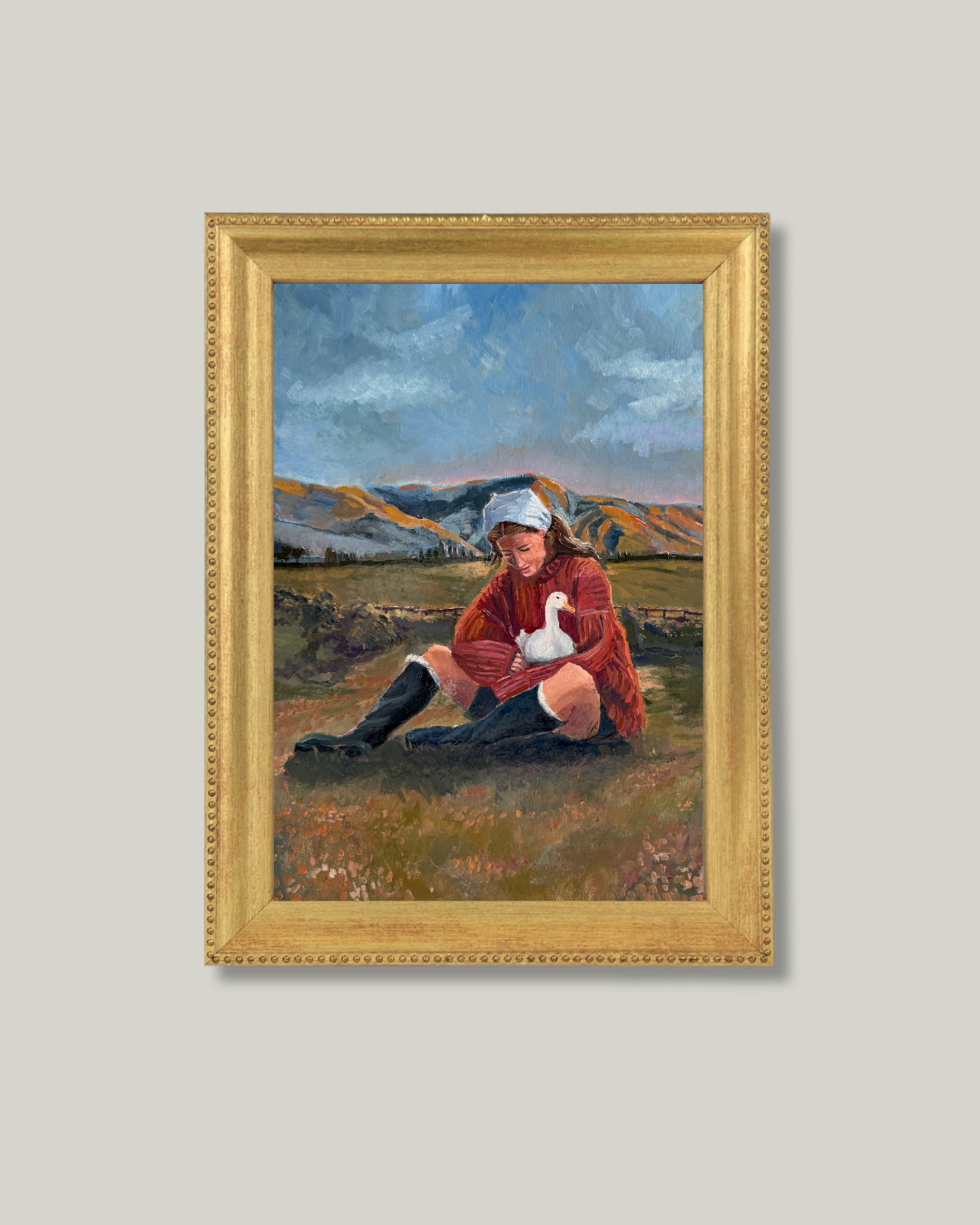 "The Girl & Her Duck" Gold Bead Frame