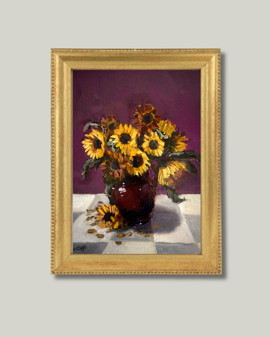 "Vase of Sunflowers" Classic Gold Bead Frame