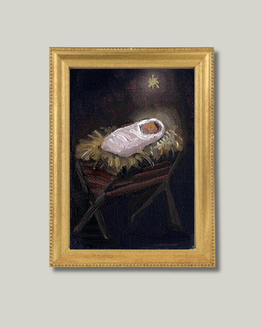 "Jesus in a Manger" Classic Gold Bead Frame