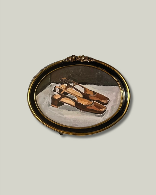 "Dancing Shoes" Print, Floral Oval Frame