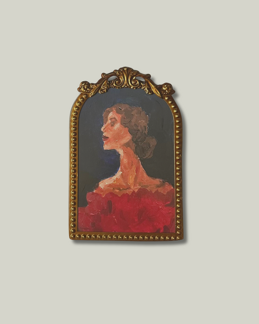 "Lady in Red" Print, Gold Vintage Frame