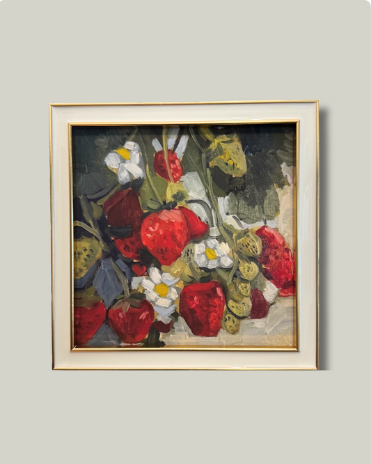"Strawberry Blossoms" Cream Gold Ceramic Frame