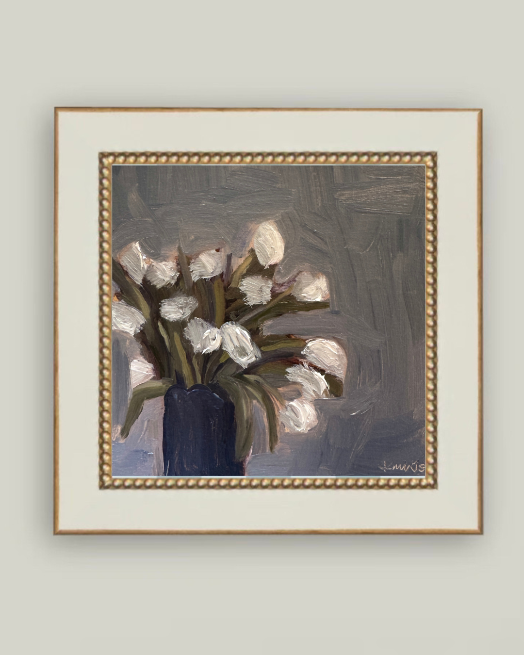 "White Tulips" White Gold Bead Frame