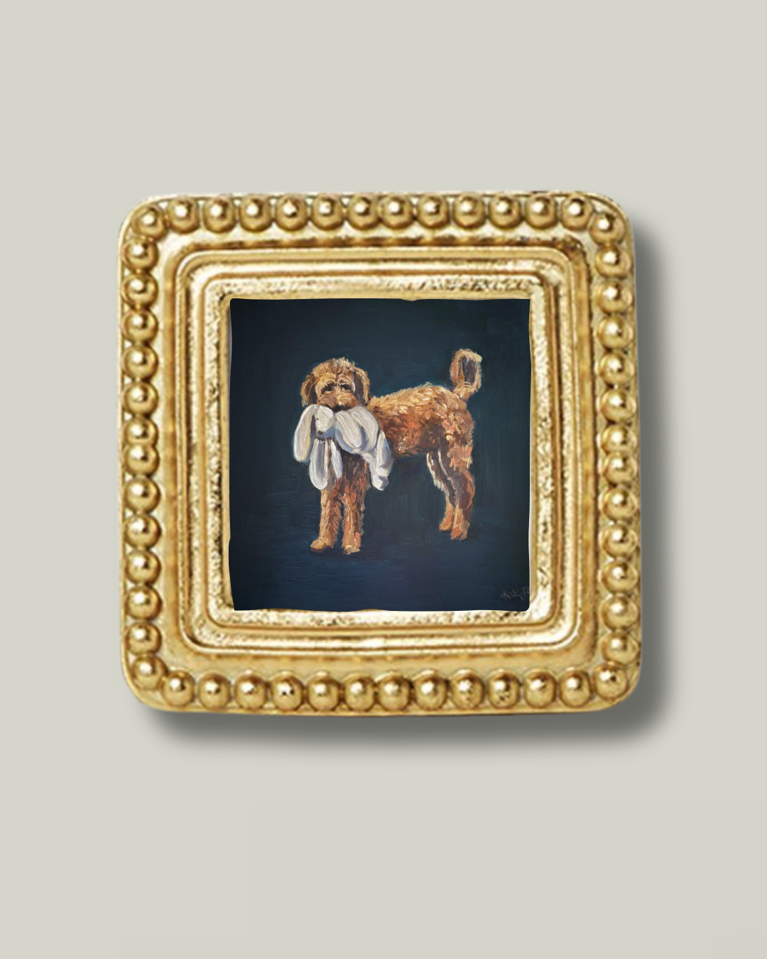 "Golden Doodle" Square Beaded Frame