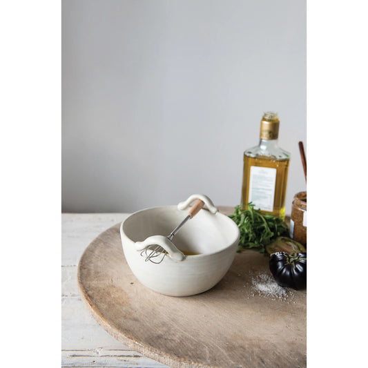 Stoneware Batter Bowl with Whisk