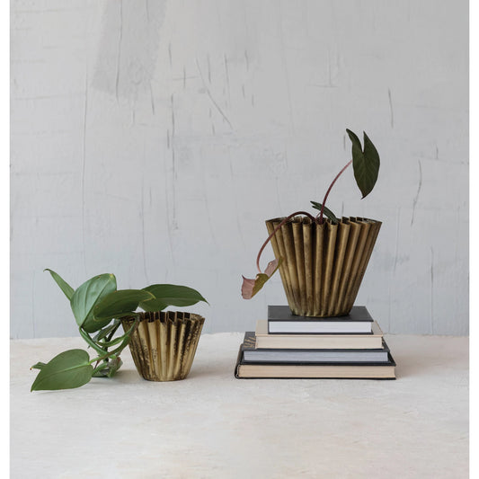 Fluted Metal Planter, Brass Finish