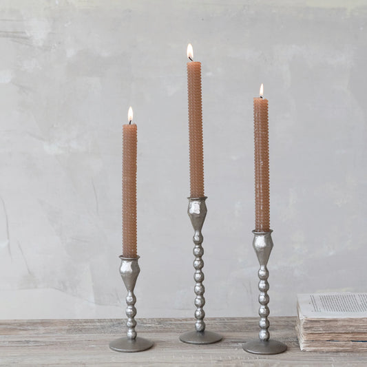 Set of 3 Silver Ball Taper Candle Sticks