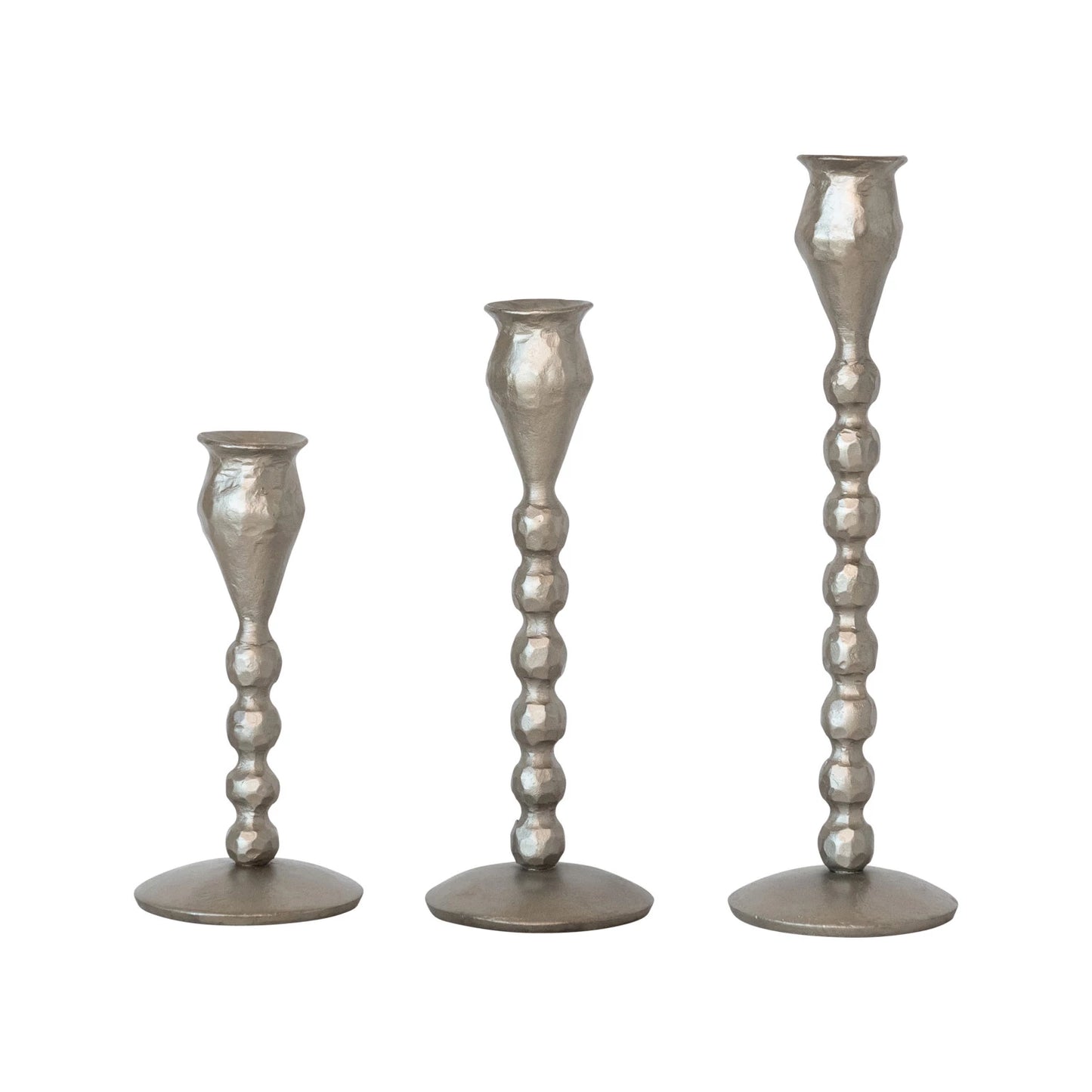 Set of 3 Silver Ball Taper Candle Sticks
