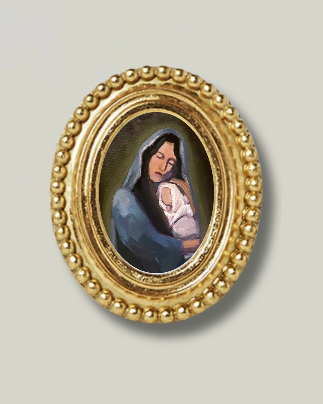 "Mary's Faith" Oval Beaded Gold Frame